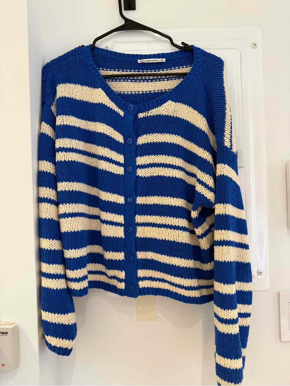 Abercrombie & Fitch Royal Blue and Cream Striped Button Cardigan